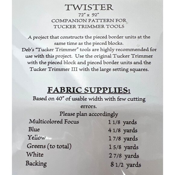 Twister Quilt Pattern 72" X 92" For Tucker Trimmer Tools By Deb Tucker - Picture 3 of 3
